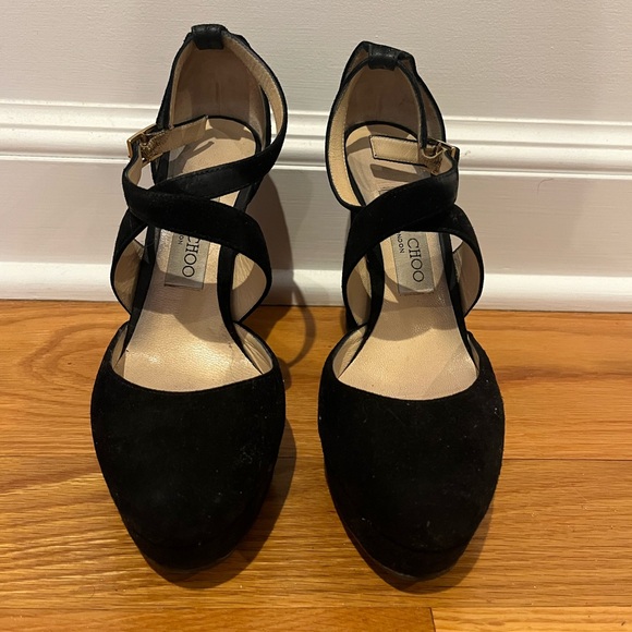 Jimmy Choo Black Suede Platform Heels - Picture 2 of 5